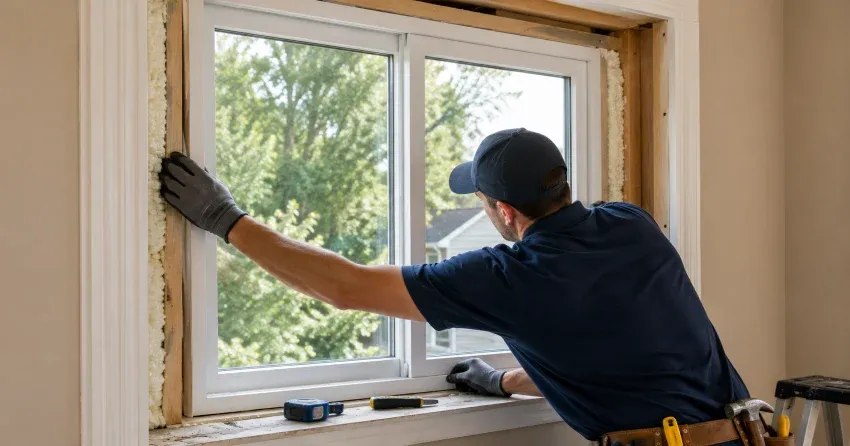 close-up of Low-E glass coating on an insulated window Kitchener