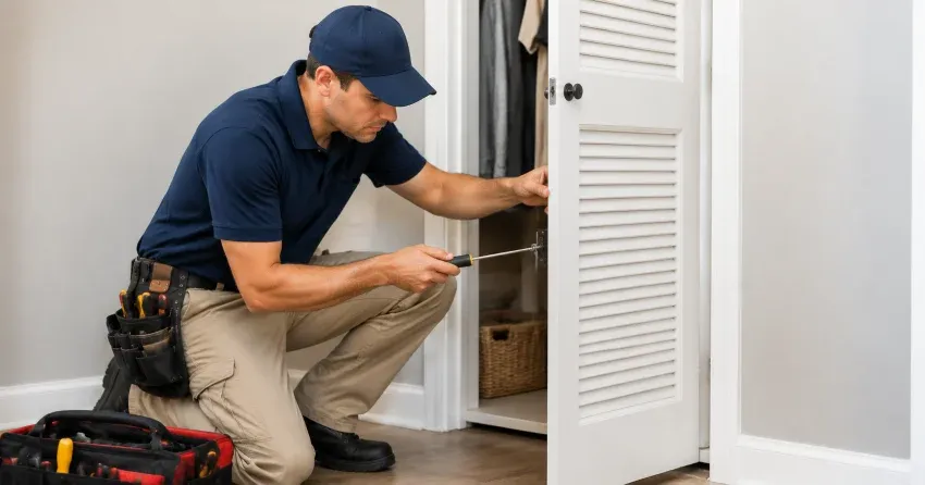 technician repairing doorbell button and wiring in Kitchener