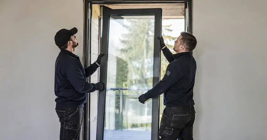 new glass panel being fitted into door frame in Hidden Valley, Kitchener