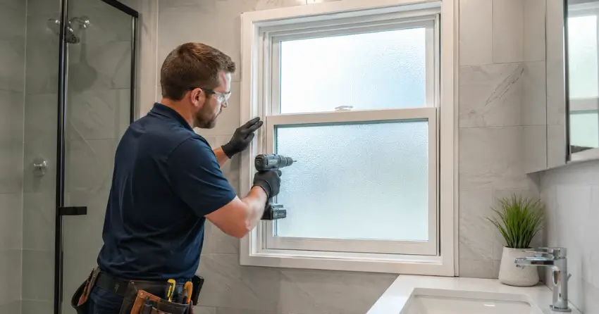 frosted glass installation bathroom window in Vanier, Kitchener
