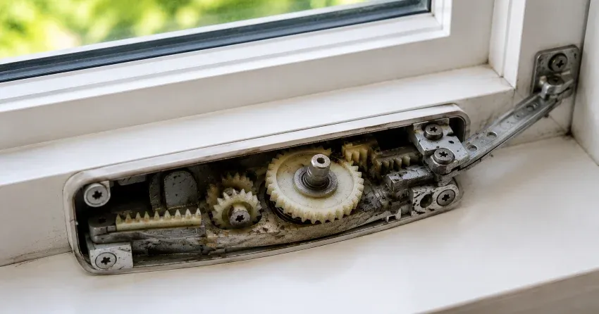 technician replacing casement window crank operator in Bridgeport, Kitchener home