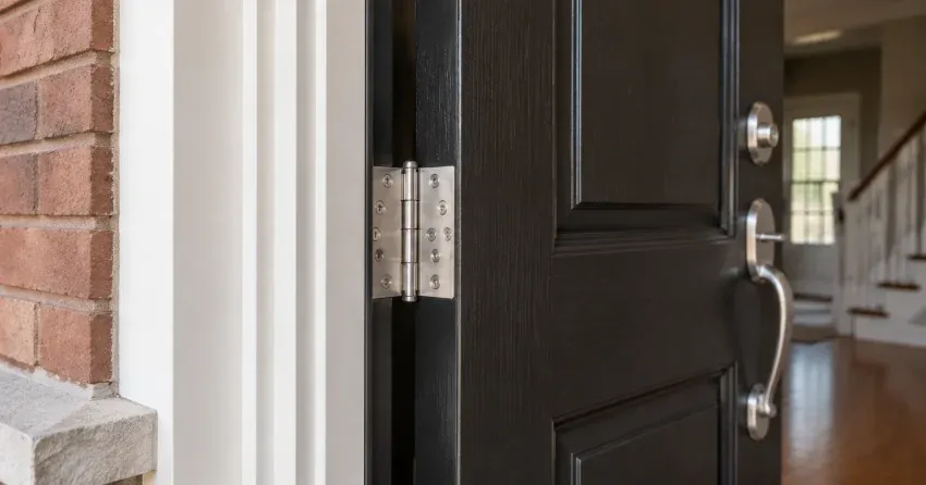 technician repairing a front door lock and frame in Doon South, Kitchener